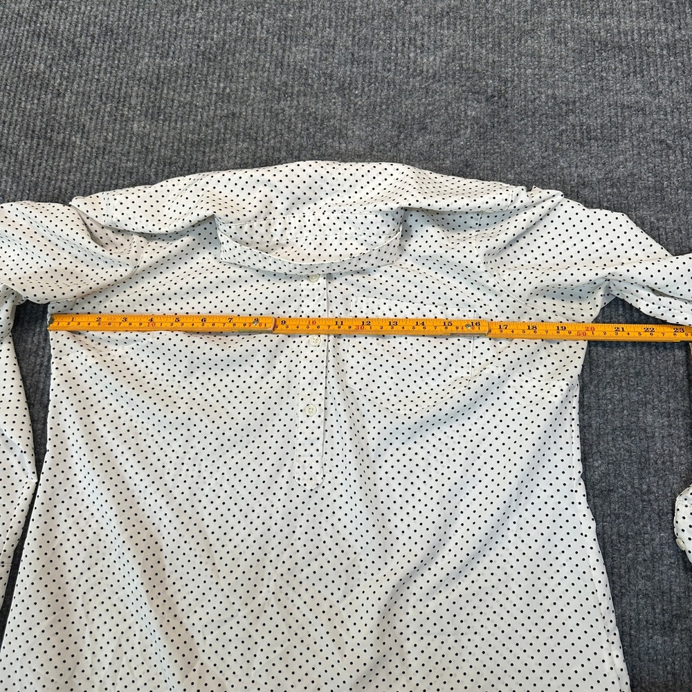 Merona Polka Dot Popover Blouse Medium White Black Long Sleeve Pocket - Picture 5 of 8